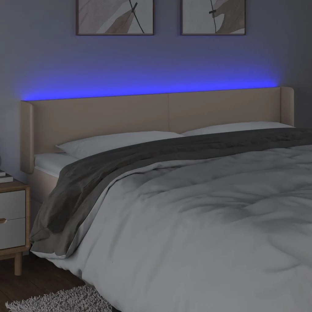 vidaXL Κεφαλάρι Κρεβατιού LED Καπουτσίνο 183x16x78/88εκ. Συνθετ. Δέρμα