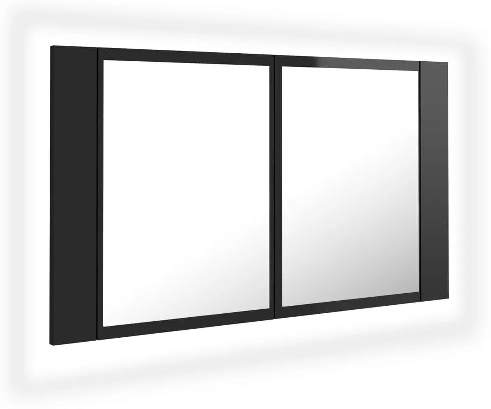 vidaXL Ντουλάπι Μπάνιου με Καθρέφτη και LED Γυαλ. Μαύρο Ακρυλικός