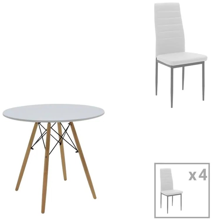 Σετ Τραπεζαρίας Julita - Parker 5 τεμ Mdf Λευκό με Φυσικά Πόδια Φ80x73εκ. 80x80x73 εκ.