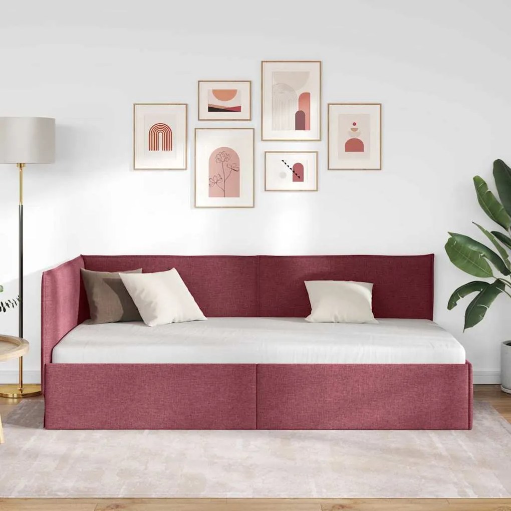 vidaXL Κρεβάτι Γωνίας με κεφαλάρι Μπορντό 90 x 200 cm ύφασμα