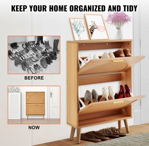 VEVOR Shoe Cabinet with 2 Flip Drawers Rattan Shoe Storage Cabinet for Entryway