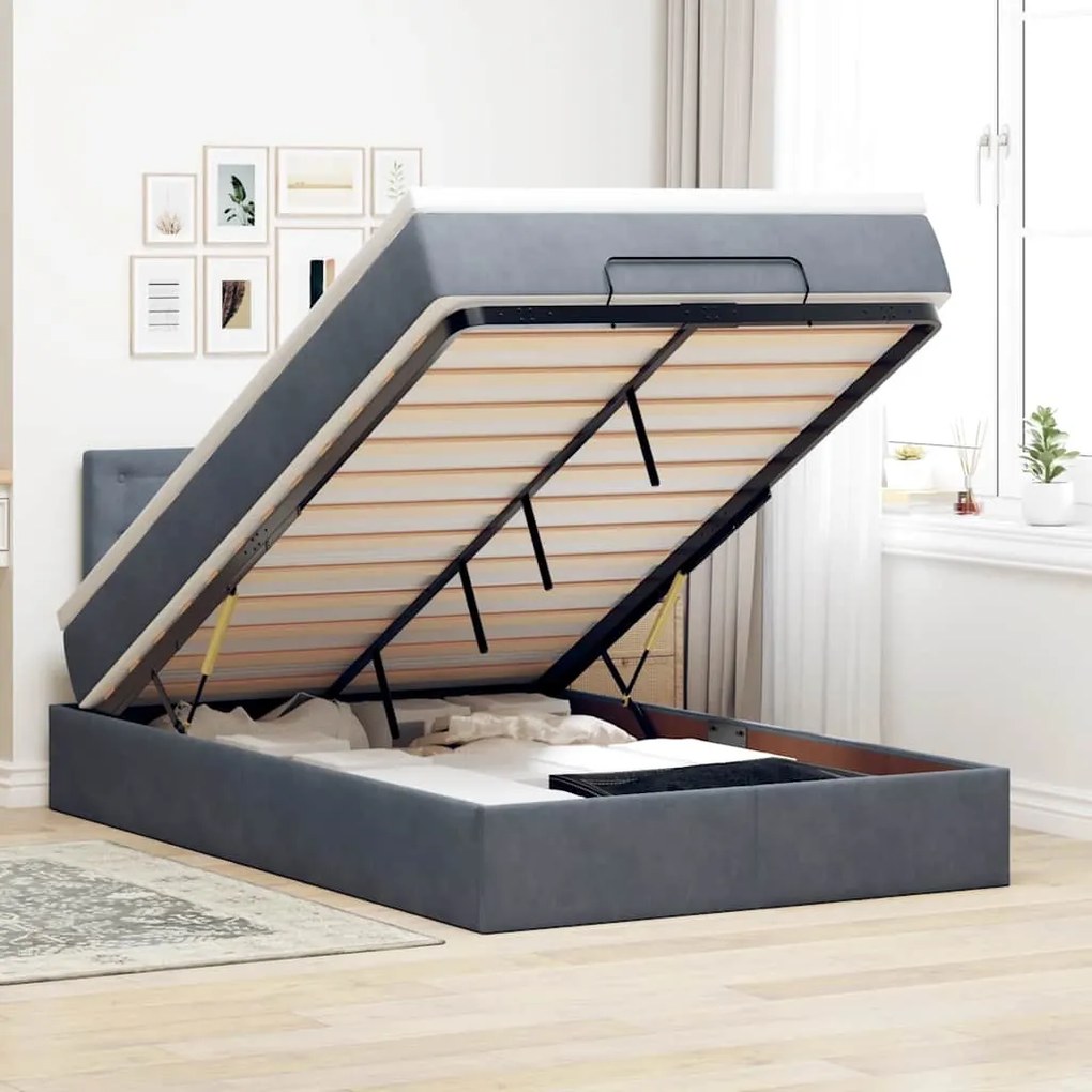 vidaXL Οθωμανικό κρεβάτι με στρώμα &amp; LEDs Σκούρο γκρι 120x200cm Velvet