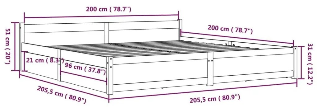 Πλαίσιο Κρεβατιού με Συρτάρια 200 x 200 εκ. - Καφέ