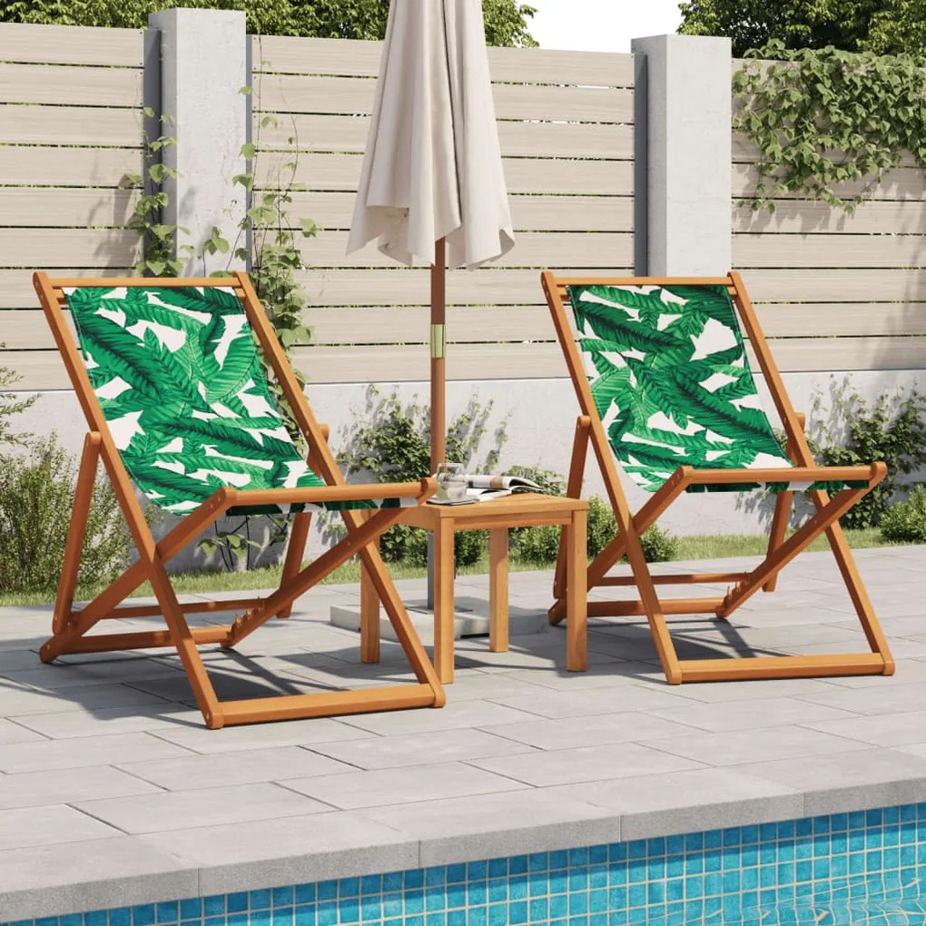 vidaXL Καρέκλες Παραλίας Πτυσσόμενες 2 τεμ. Σχέδιο Ύφασμα & Μασίφ Ξύλο