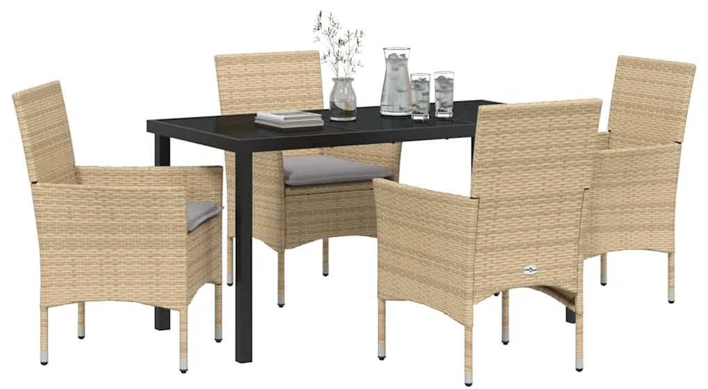 vidaXL Σέτ φαγητού για κήπο με μαξιλάρι 5 pcs Μπεζ Πολυ ράταν
