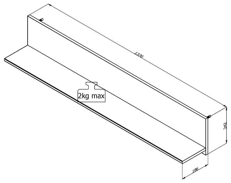 Ράφι τοίχου Corsica ZP Flagstaff Oak - Μαύρο 137,5x19,5x24 εκ. 137.5x19.5x24 εκ.