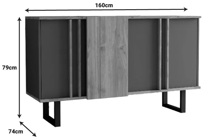 Μπουφές Amanda I pakoworld σε ανθρακί-καρυδί απόχρωση 160x74x79εκ