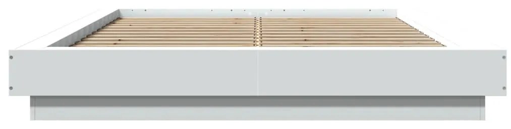 vidaXL Πλαίσιο Κρεβατιού με LED Λευκό 135x190 εκ Επεξεργ. Ξύλο