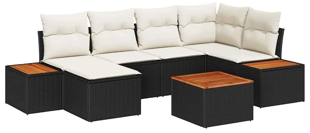 vidaXL Σετ Καναπέ Κήπου με μαξιλάρι 7 pcs Μαύρο Πολυ ράταν