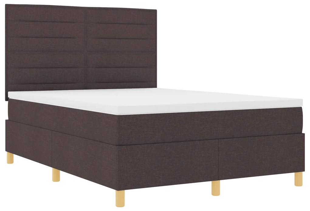 vidaXL Κρεβάτι Box Spring με Στρώμα & LED Σκούρου Καφέ 140x200 εκ Υφάσματος