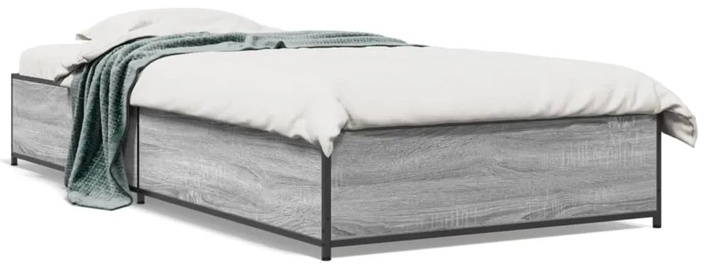 vidaXL Πλαίσιο Κρεβατιού Γκρι Sonoma 75x190 εκ. Επεξ. Ξύλο & Μέταλλο