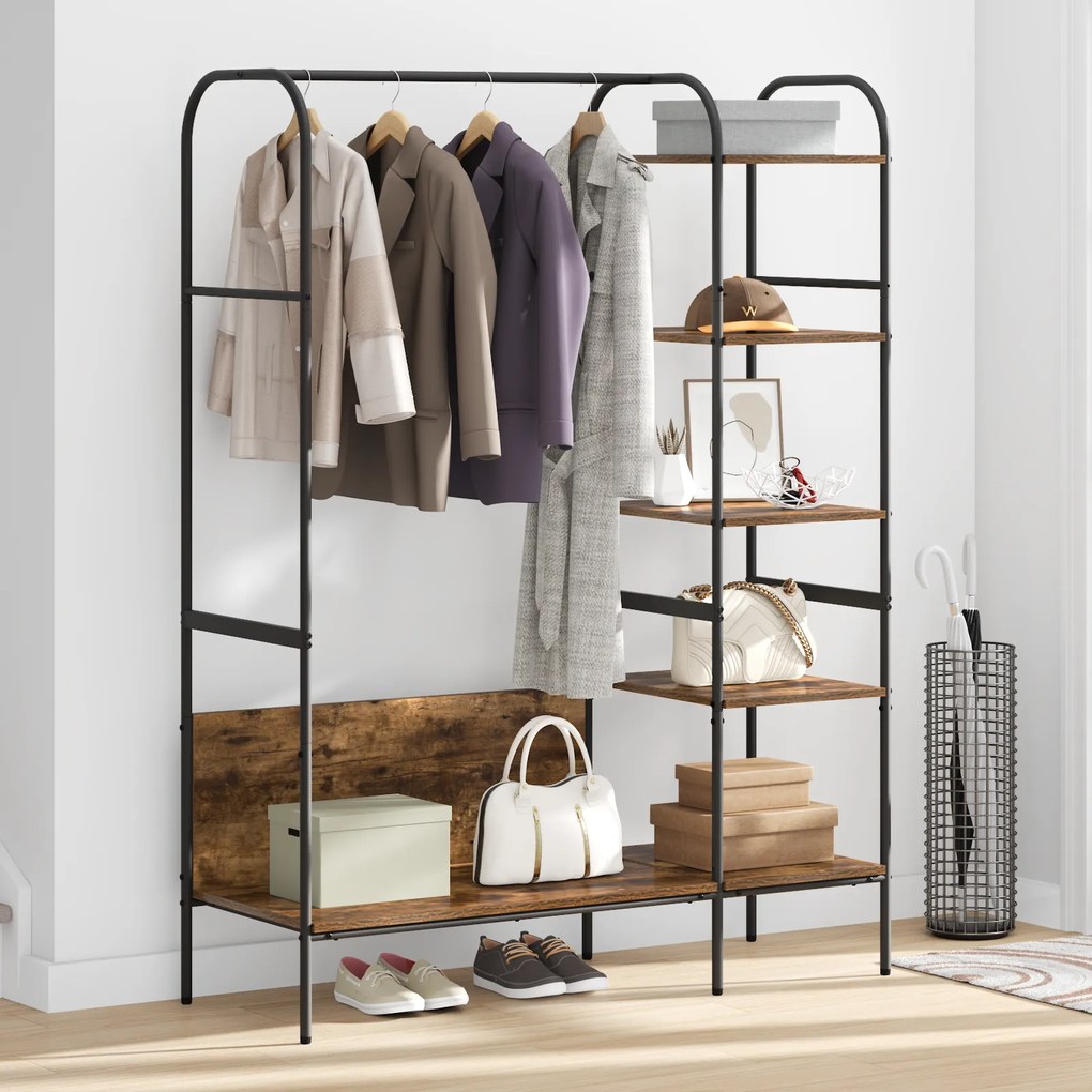 vidaXL Ράφι Ρούχων με ράφια Καπνιστή Δρυς 120x44x160 εκ. Μηχανικά Επεξεργασμένο Ξύλο