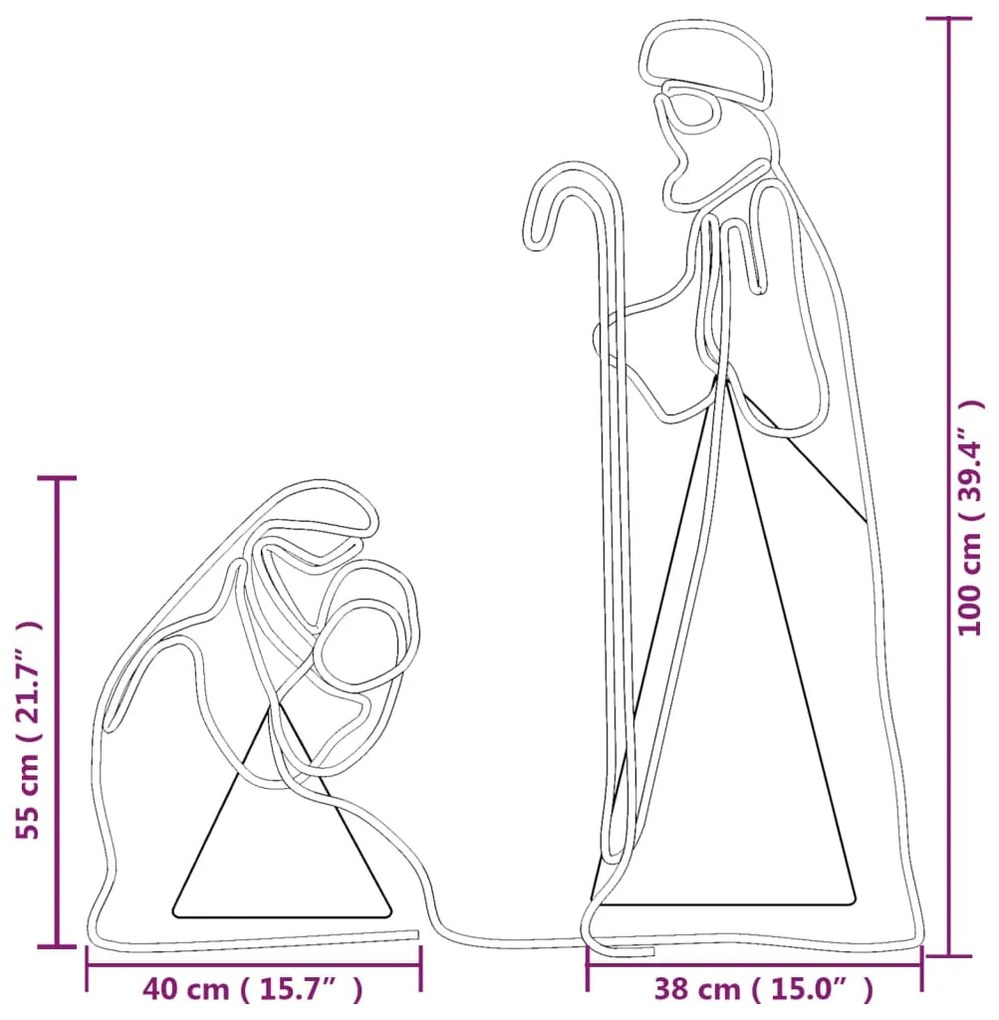 vidaXL Φιγούρες Μαρία/Ιωσήφ Χριστουγεννιάτικες 264 LED 40x55&38x100 εκ