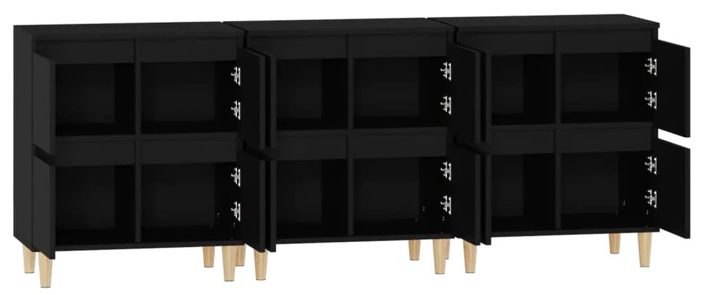 vidaXL Ντουλάπια 3 τεμ. Μαύρα 60x35x70 εκ. Επεξεργασμένο Ξύλο