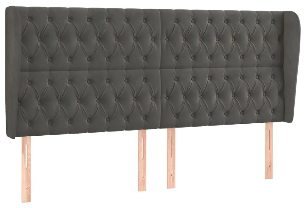 Κεφαλάρι με Πτερύγια Σκούρο Γκρι 183x23x118/128 εκ. Βελούδινο - Γκρι