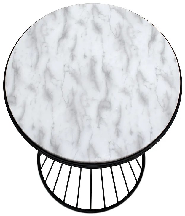 Τραπεζάκι βοηθητικό Hoffman Megapap μεταλλικό - Mdf χρώμα μαύρο - λευκό εφέ μαρμάρου 35x35x58εκ.