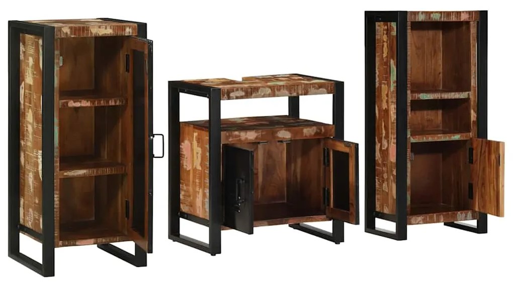 vidaXL Σετ Επίπλων Μπάνιου με συρτάρι 3 pcs Στερεό Ανακτηθέν Ξύλο