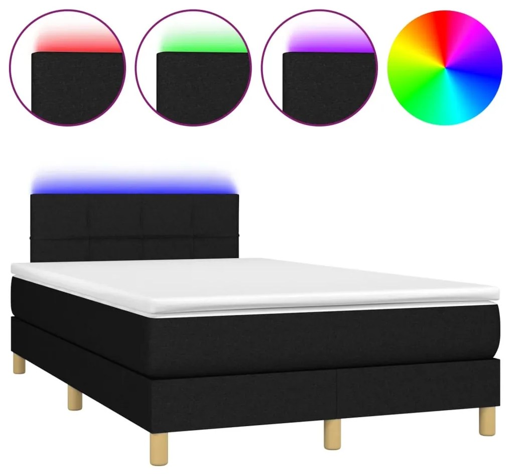 Κρεβάτι Boxspring με Στρώμα &amp; LED Μαύρο 120x190 εκ. Υφασμάτινο - Μαύρο