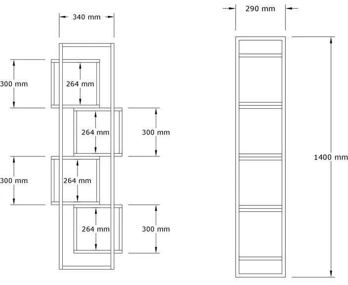 Βιβλιοθήκη Gridur pakoworld σε σκούρο καρυδί απόχρωση 44x29x140εκ (1 τεμάχια)