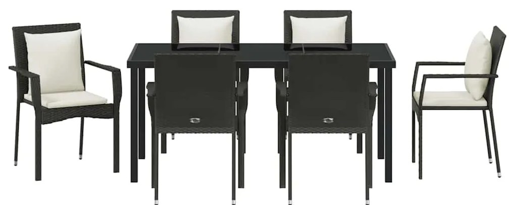 vidaXL Σέτ φαγητού για κήπο με μαξιλάρι 7 pcs Μαύρο συνθετικό ρατάν