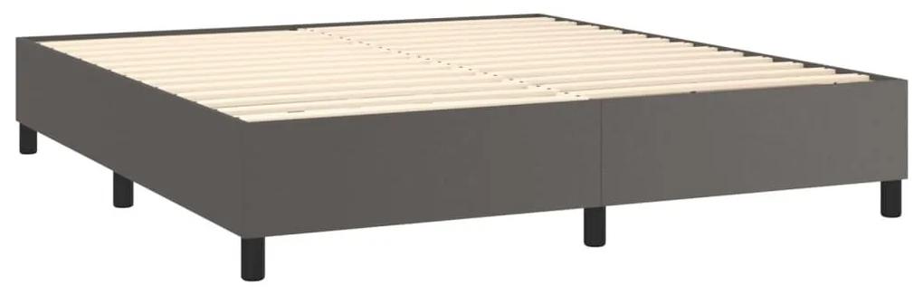 Κρεβάτι Boxspring με Στρώμα &amp; LED Γκρι 160x200 εκ. Συνθ. Δέρμα - Γκρι