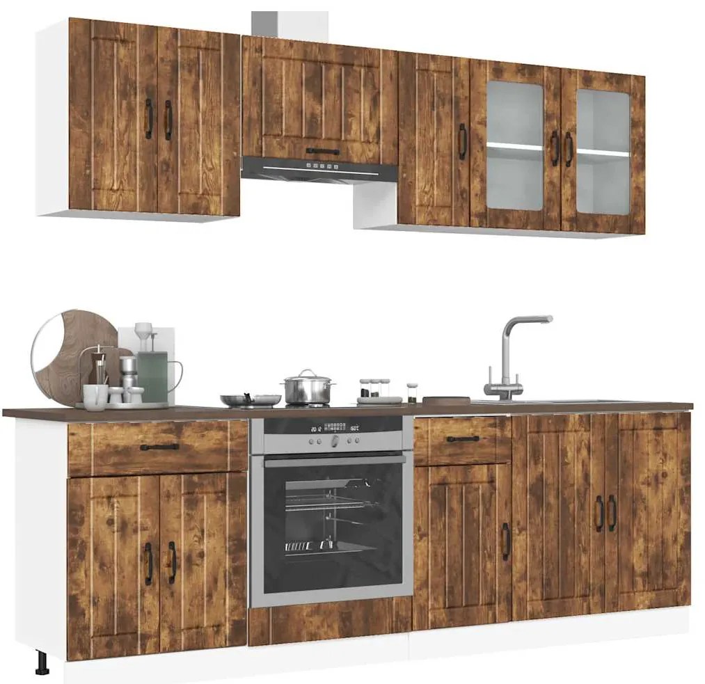 vidaXL Σετ Ντουλαπιών Κουζίνας 8 Τεμαχίων "Lucca" από Καπνιστή Δρυ και Μηχανικά Απορροφημένο Ξύλο