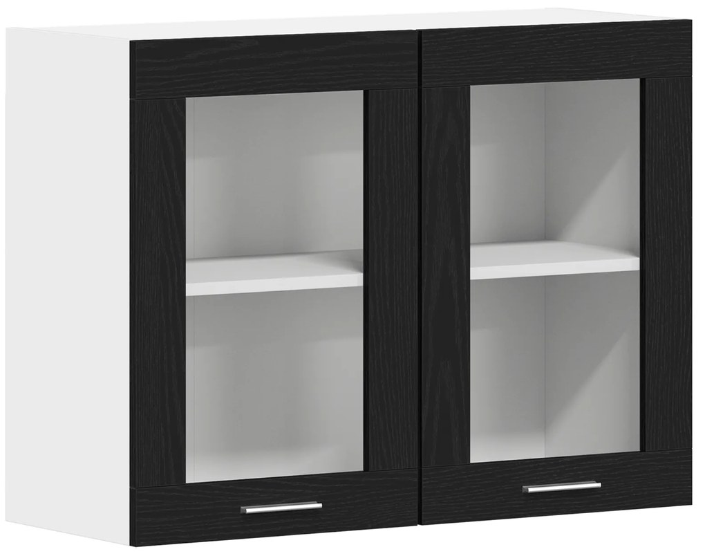 vidaXL Μαύρη Δρύινη Κρεμαστή Καμπίνα Γυαλιού 80x31x60 cm από Επεξεργασμένο Ξύλο