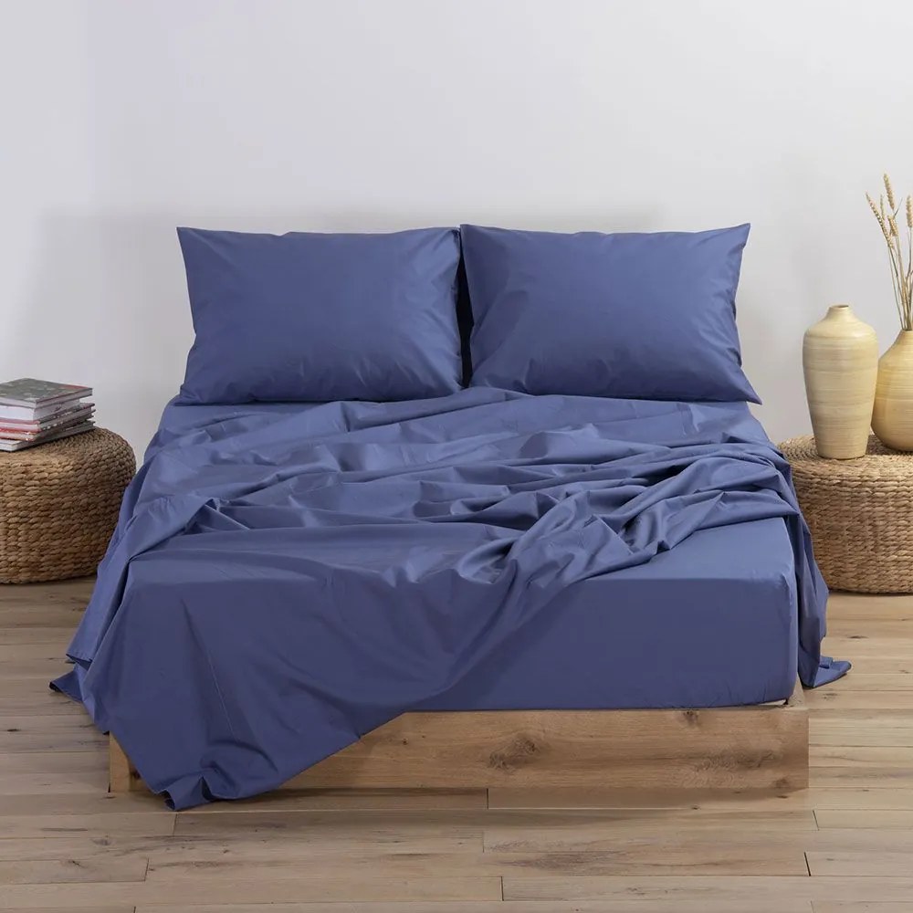 Σεντόνι Basic Με Λάστιχο Indigo Nef-Nef Homeware Διπλό 140x230cm 100% Βαμβάκι