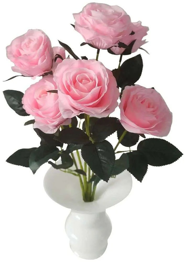 Τεχνητό Μπουκέτο Τριαντάφυλλο Royal 7781-7 55cm Pink Supergreens Leather,Plastic