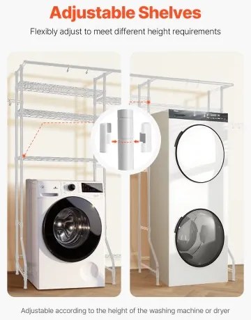 VEVOR Over Washer and Dryer Storage Shelf Two Row 6 Tiers Washer Rack White
