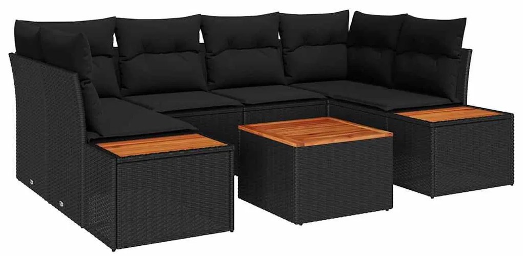 vidaXL Σετ Καναπέ Κήπου με μαξιλάρι 7 pcs Μαύρο Πολυ ράταν