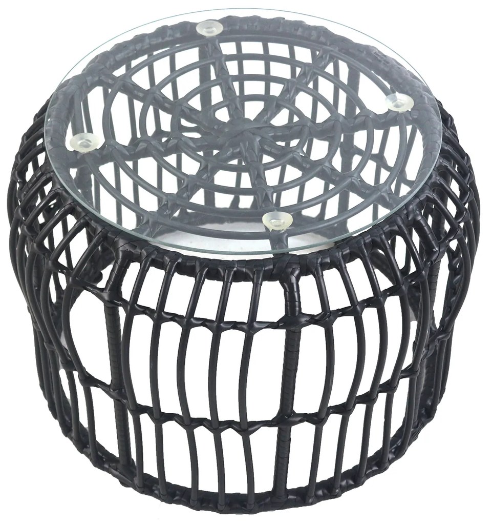 Τραπεζάκι Κήπου ALBIUS Μαύρο Rattan/Μέταλλο/Γυαλί Φ50x35cm - 14510027 - 14510027