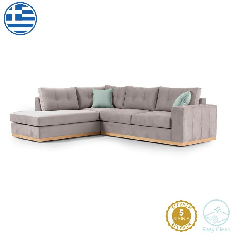 Γωνιακός καναπές δεξιά γωνία Boston pakoworld ύφασμα elephant-ciel 280x225x90εκ