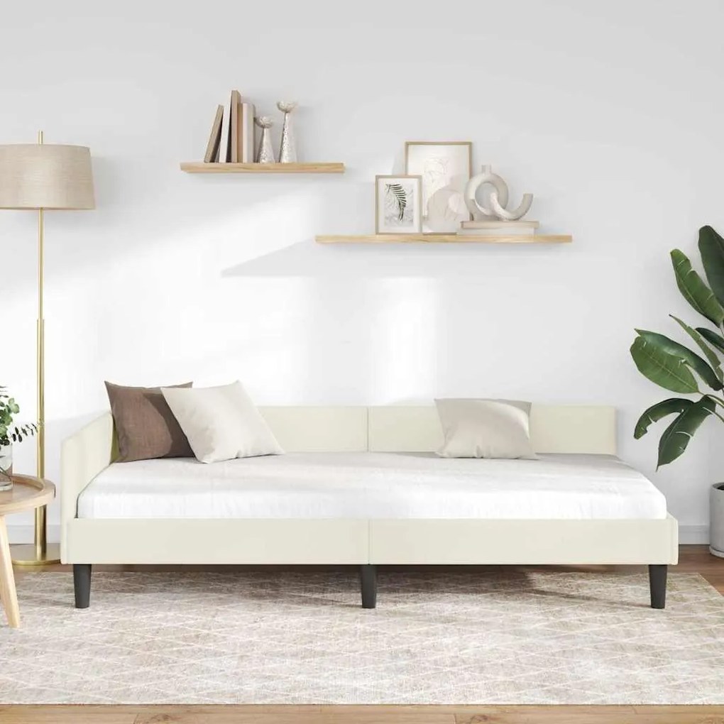 vidaXL Πλαϊνό Κρεβάτι Κρεμ 90 x 190 cm Βελούδο και Στιβαρή ξυλεία
