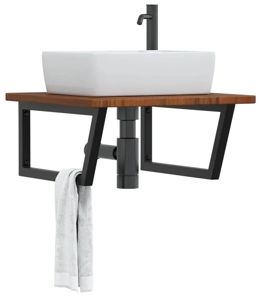 Ράφι Νιπτήρα Τοίχου από Ατσάλι / Μασίφ Ξύλο Δρυός