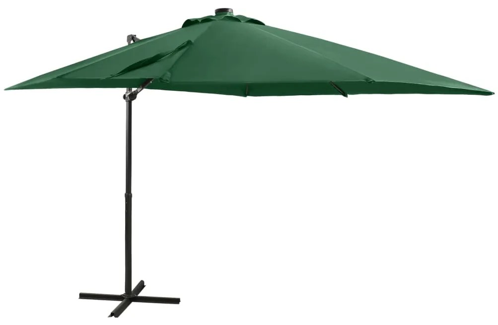 Ομπρέλα Κρεμαστή με Ιστό και LED Πράσινη 250 εκ.