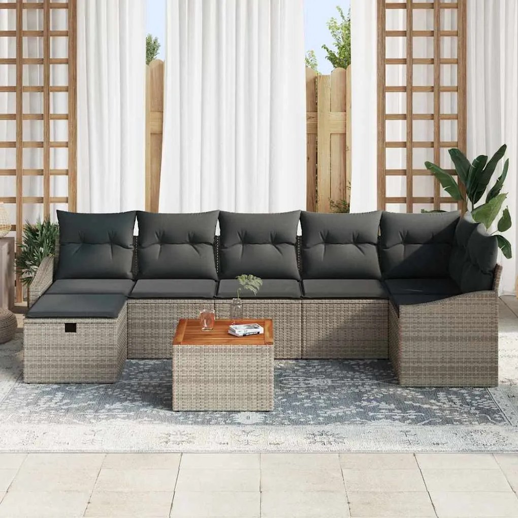 vidaXL Σετ Καναπέ Κήπου με αποθήκευση 8 pcs Γκρι Πολυ ράταν
