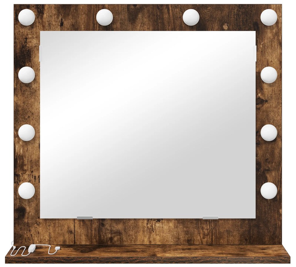 vidaXL Καθρέφτης Vanity με LED Φώτα Καπνιστού Δρυ 60x55x18 εκ.