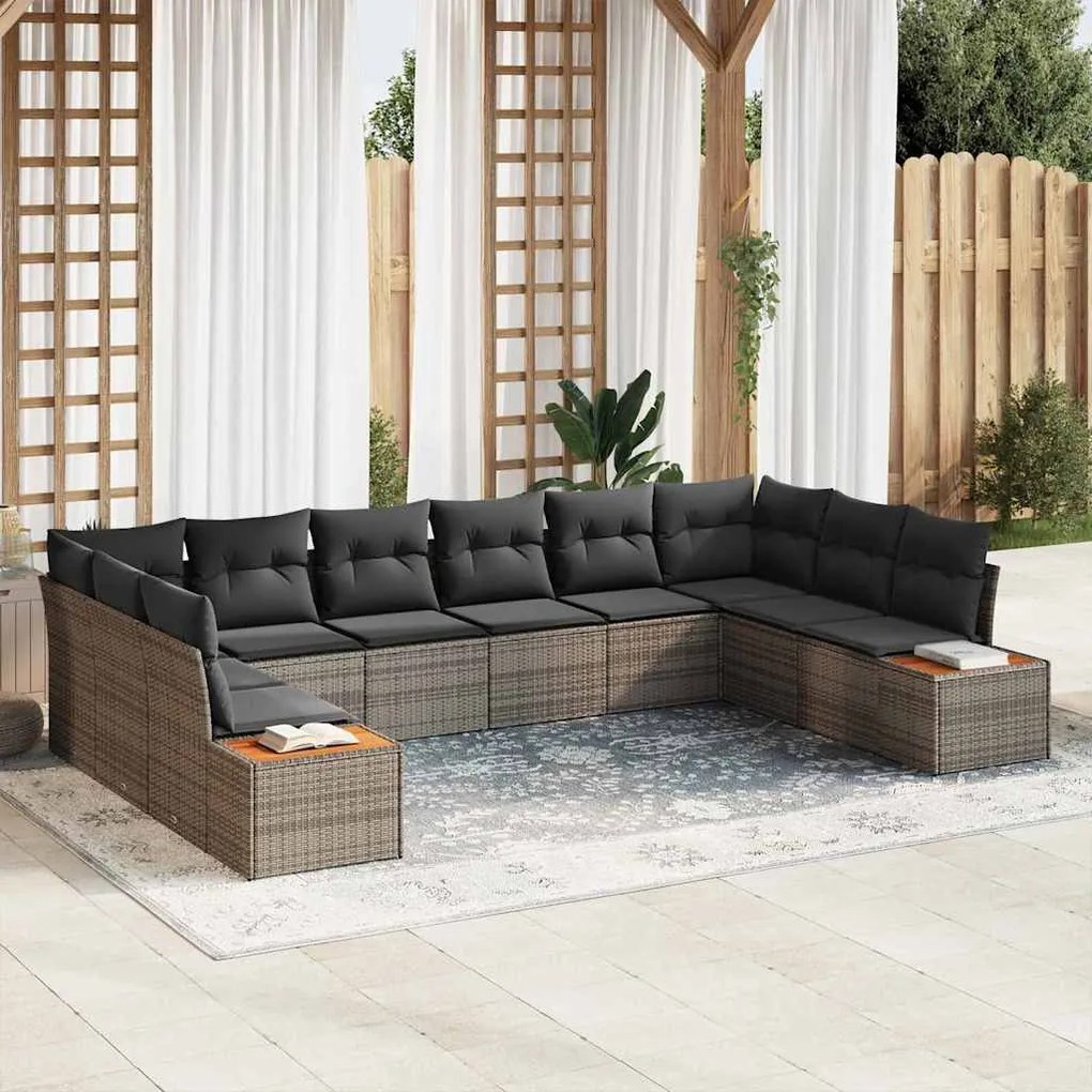 vidaXL Σετ Καναπέ Κήπου με μαξιλάρι 10 pcs Γκρι Πολυ ράταν