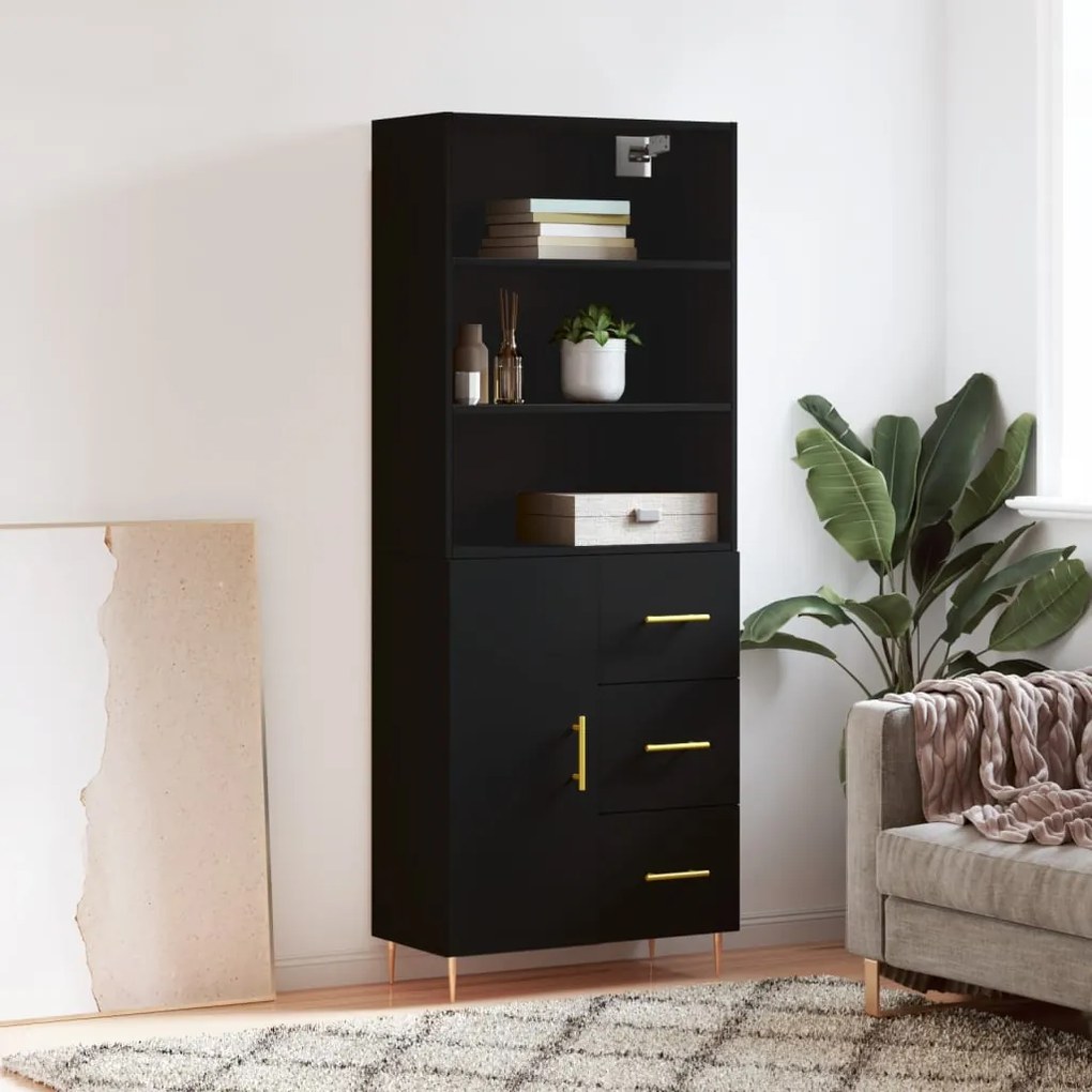 vidaXL Ντουλάπι Μαύρο 69,5x34x180 εκ. από Επεξεργασμένο Ξύλο