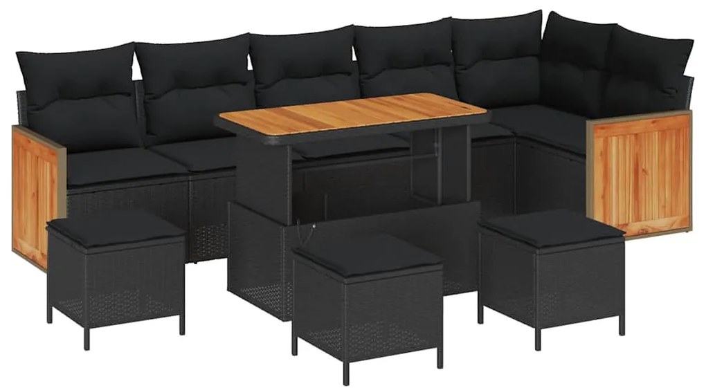 vidaXL Σετ Καναπέ Κήπου με μαξιλάρι 10 pcs Μαύρο 110 x 55 x 71 εκ