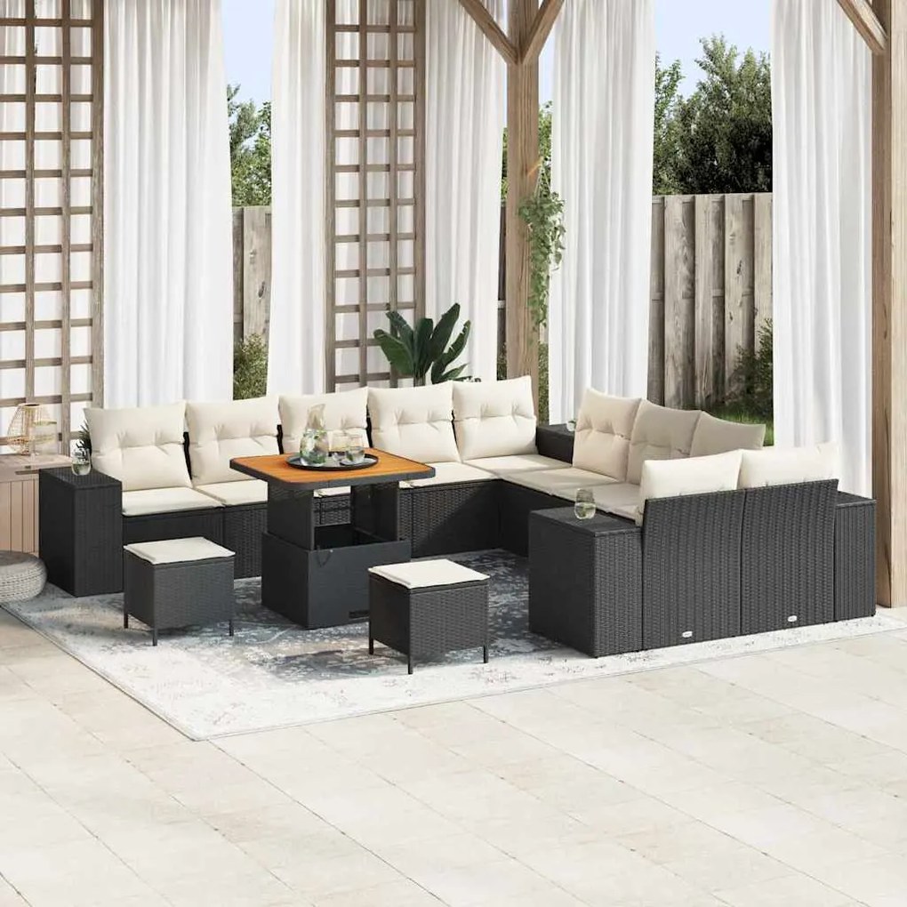 vidaXL Σετ Καναπέ Κήπου Ρυθμιζόμενο ύψος 13 pcs Μαύρο συνθετικό ρατάν