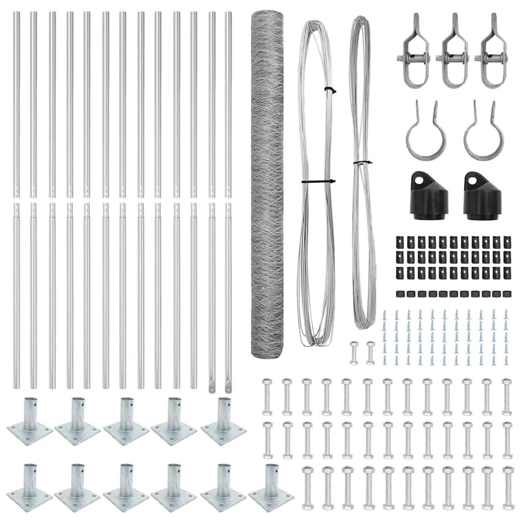 vidaXL Στύλος Περιφράξεων Ασημί 25 x 1,5 μ (50 χιλιοστά πλέγμα) Ατσάλι
