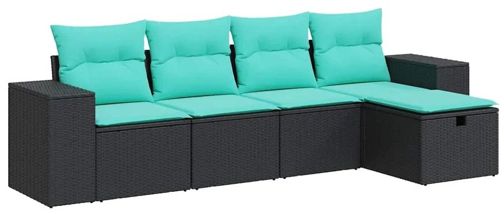 vidaXL Σετ Καναπέ Κήπου 5 Τεμαχίων Μαύρο Συνθετικό Ρατάν με Μαξιλάρια