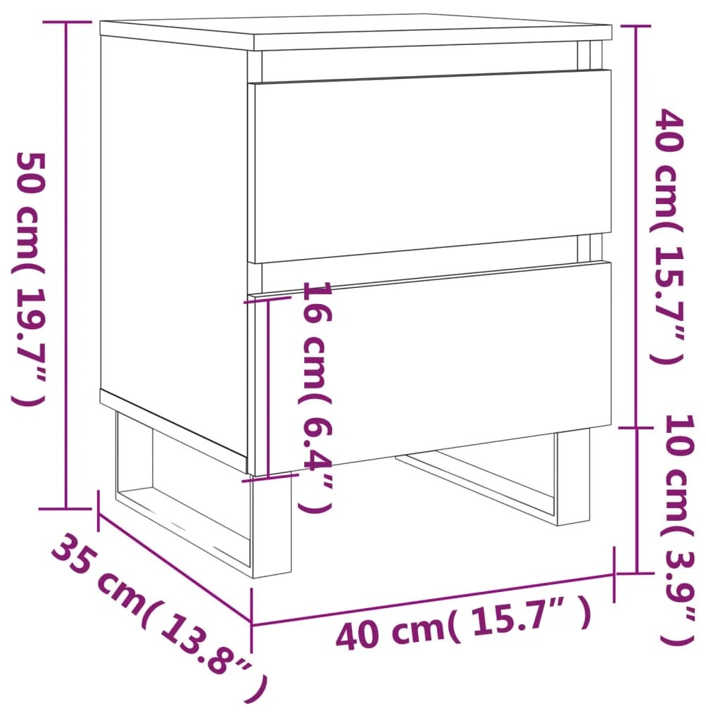 Κομοδίνα 2 τεμ. Καπνιστή Δρυς 40 x 35 x 50 εκ. Επεξεργ. Ξύλο - Καφέ