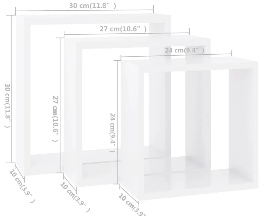 Ράφια Κύβοι Τοίχου 3 τεμ. Λευκά από MDF - Λευκό