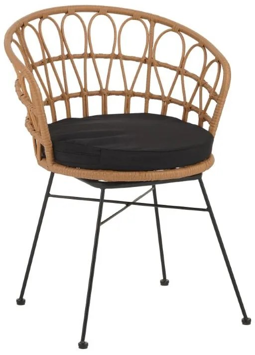 Καρέκλα - Πολυθρόνα Felicia rattan φυσικό-μεταλλικό μαύρο πόδι Φ60x81 εκ. 60x60x81 εκ.