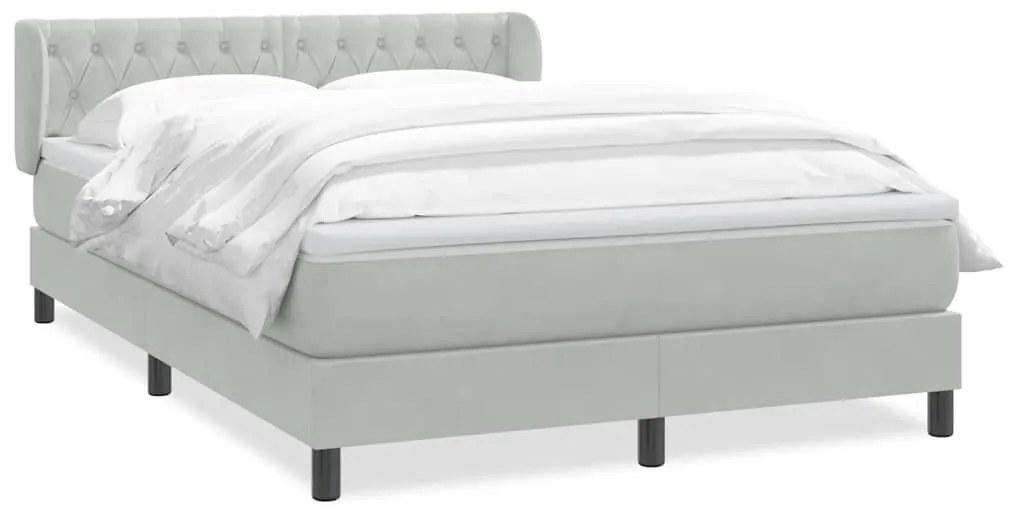 vidaXL Κρεβάτι Boxspring με Στρώμα Ανοιχτό Γκρι 140x210 εκ. Βελούδινο