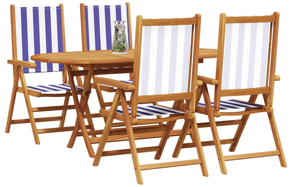 vidaXL Σετ Καθιστικού Κήπου Ριγέ 5 pcs Μπλε και λευκό Μεσαίο Ξύλο Teak