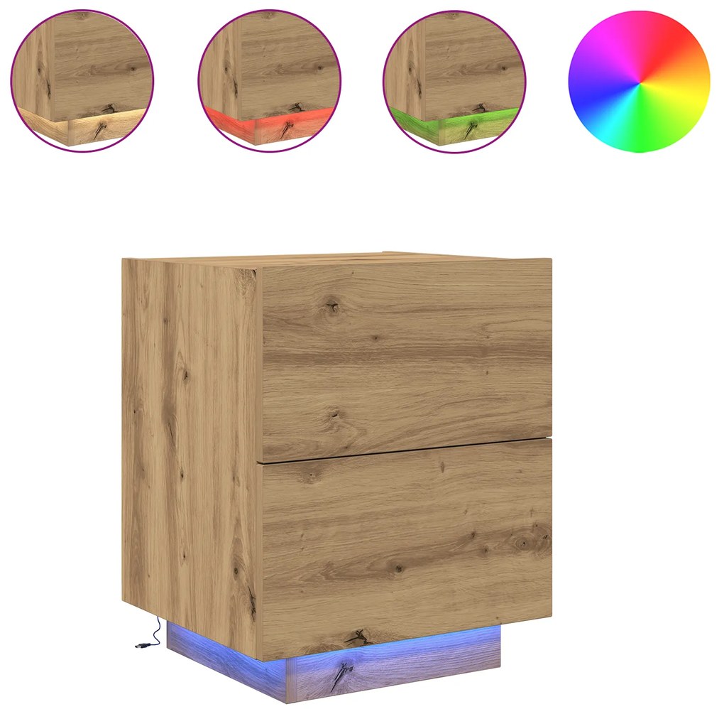 vidaXL Κομοδίνο με LED Φωτιστικά Artisan Oak 45x40x55 εκ.